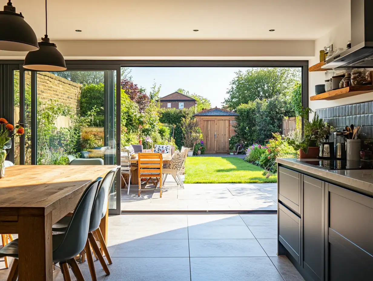Kitchen Extension with Fence and Glass Enclosure